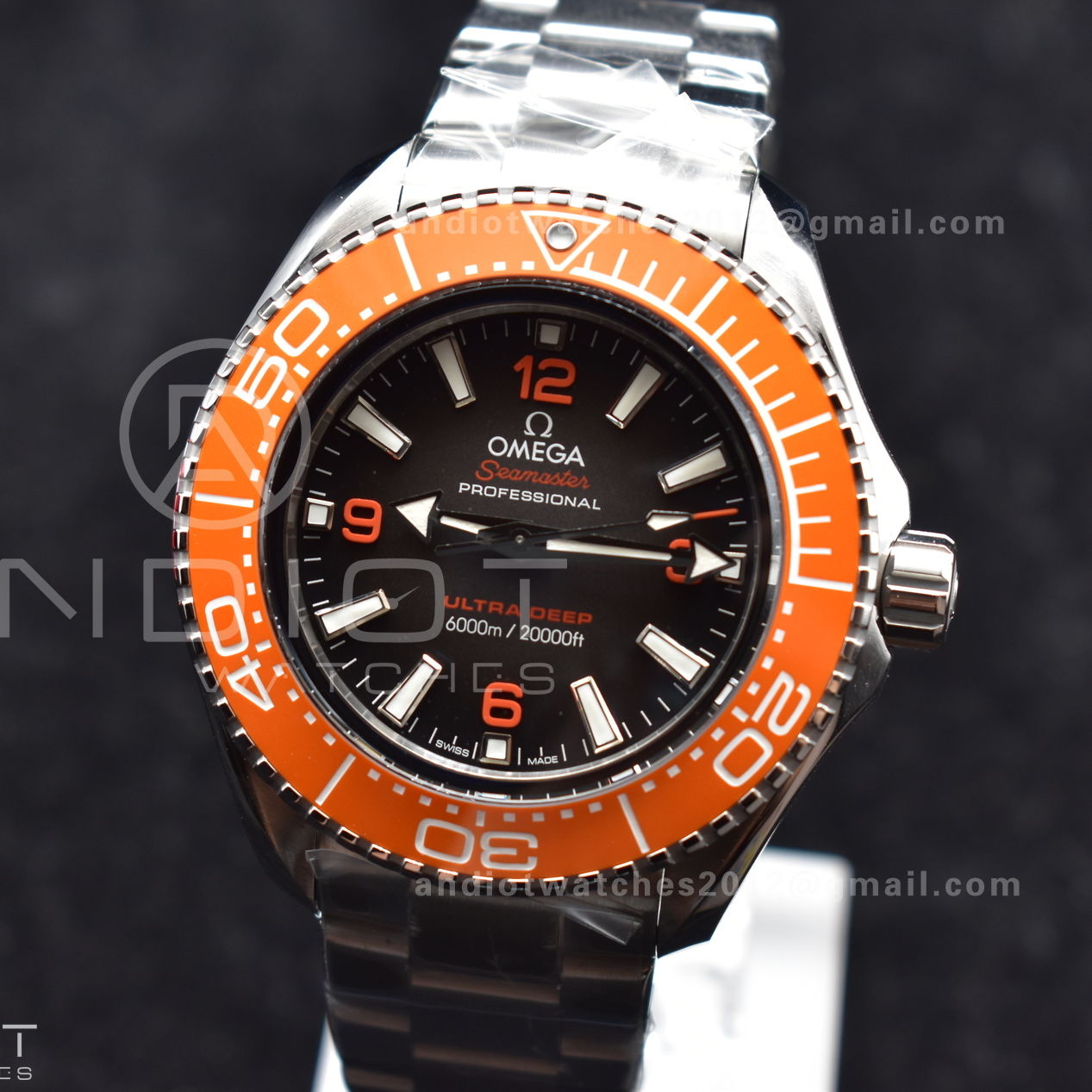 Seamaster 6000M Ultra Deep SS VSF 1:1 Best Edition Brown Dial Orange Bezel on SS Bracelet A8912 Super Clone